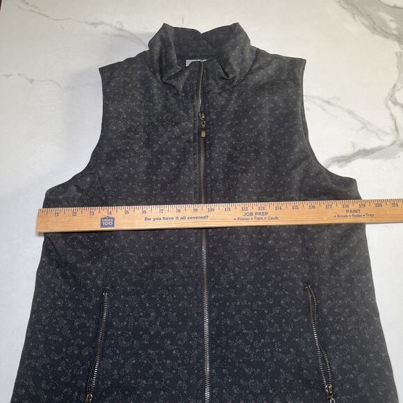 Lemon Tart Vest Black Floral All Over Print Full Zip Lined Pockets Womens L EUC - Picture 4 of 11